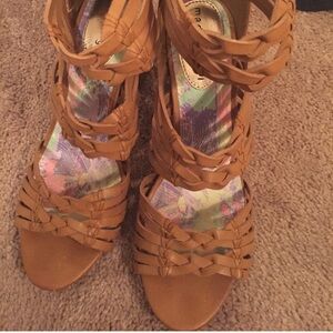 Madden Girl Tan Braided Strappy High Heel Sandals